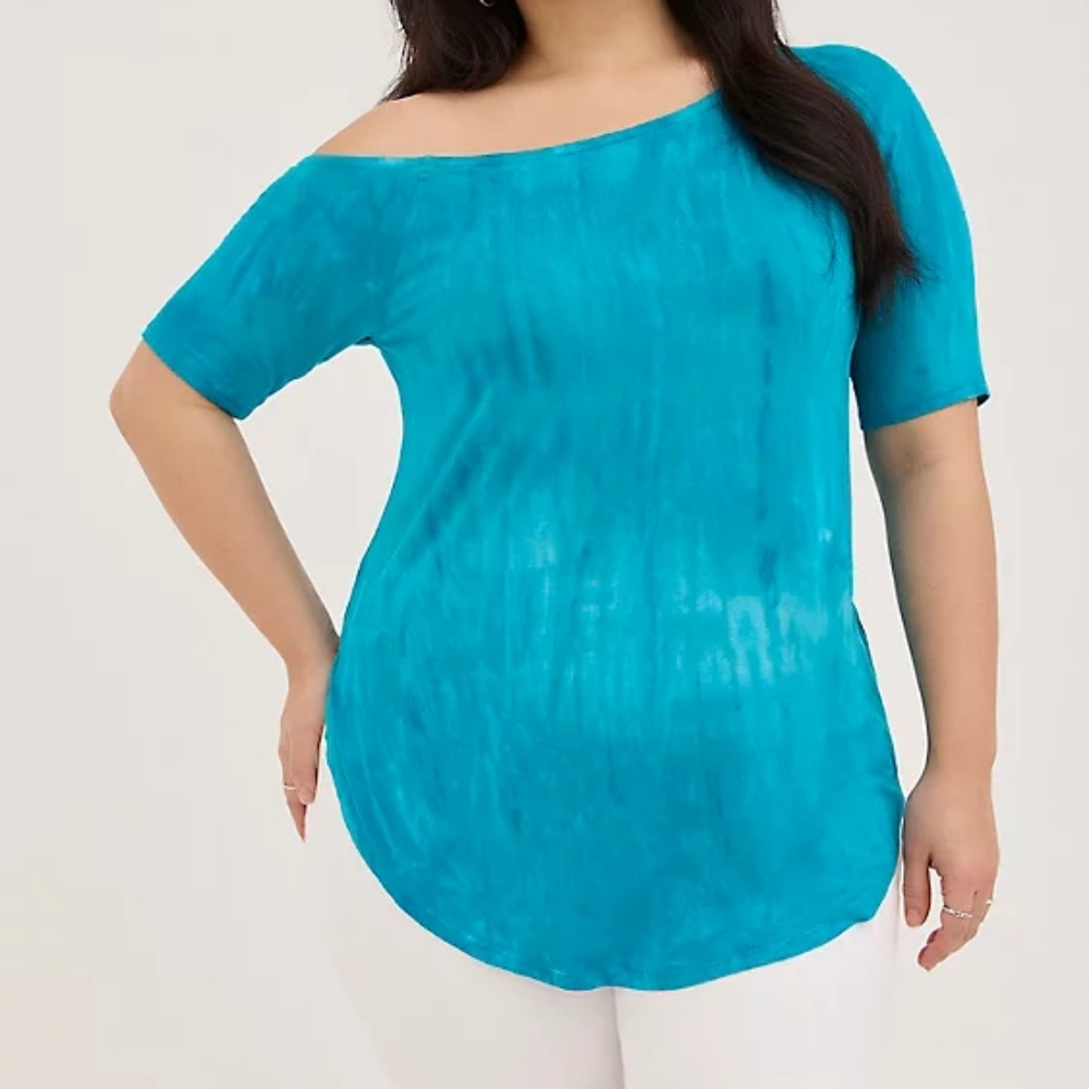 NWT - Tunic Off-Shoulder Super Soft Short Sleeve Tunic Tee - Teal - Size 4